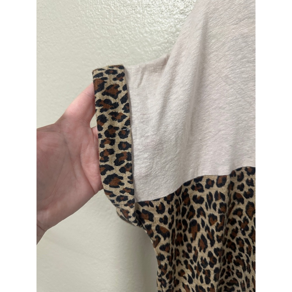 Umgee USA Womens Linen Blend Leopard Colorblock V-Neck Dolman Mini Dress Medium - Picture 5 of 5
